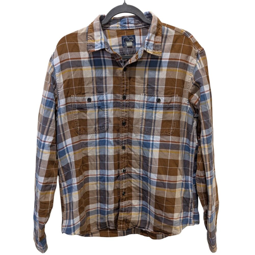 J. Crew Sportsmens Outfitters Mustard Blue Plaid Button Down Large